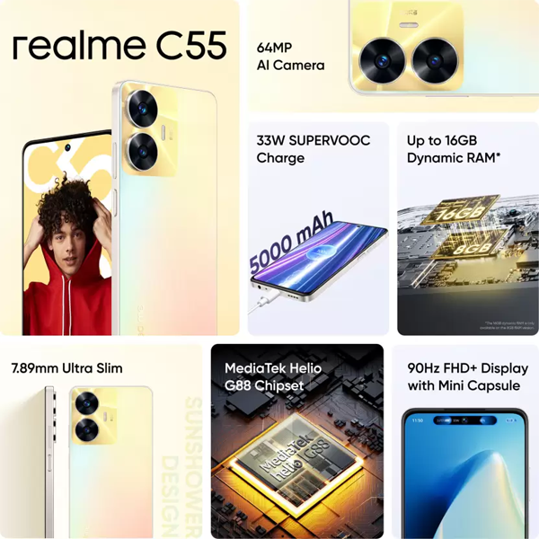Buy Realme C55 (8 GB RAM, 128 GB) Sunshower Mobile Phone - Vasanth and Co